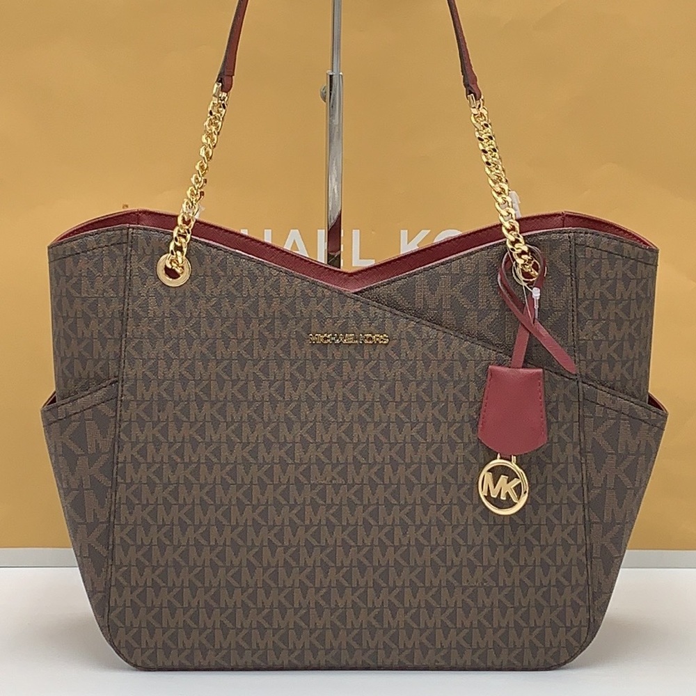 MICHAEL KORS
(NWT
Jet Set Large XChain Logo Shoulder Tote
Bag DARK CHERRY COLOR - Picture 2 of 16
